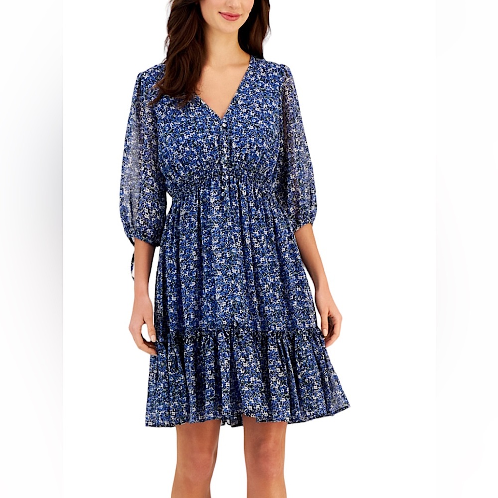 TAYLOR Petite V-Neck Smocked-Waist Fit & Flare Dress Size 6P